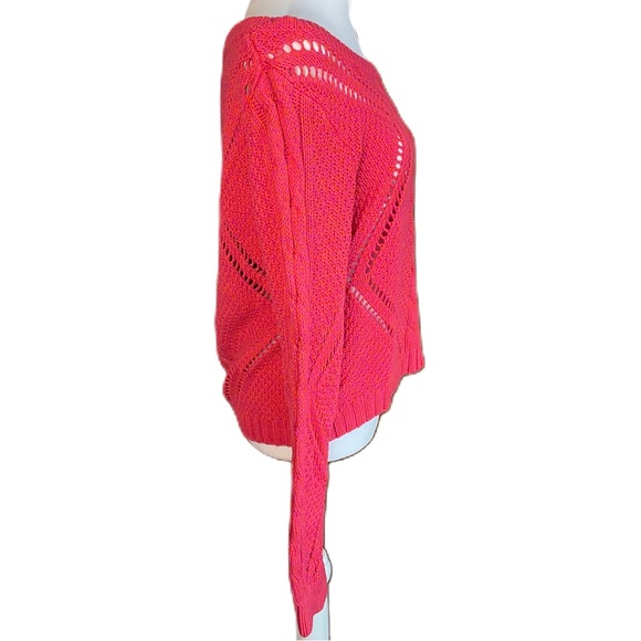 American Eagle Women’s Pink Boat Neck Open Zigzag Knit Pullover Sweater Large - Picture 2 of 9